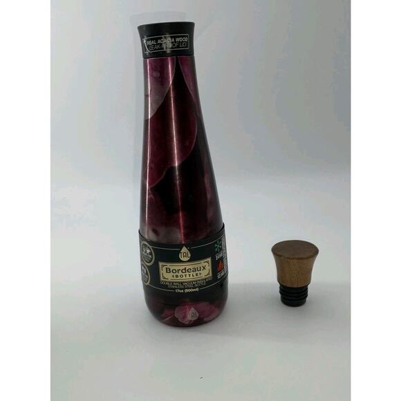 Tal Floral Bordeaux Stainless Steel 17 Ounce Water Bottle with Acacia Wood Lid - Picture 6 of 8